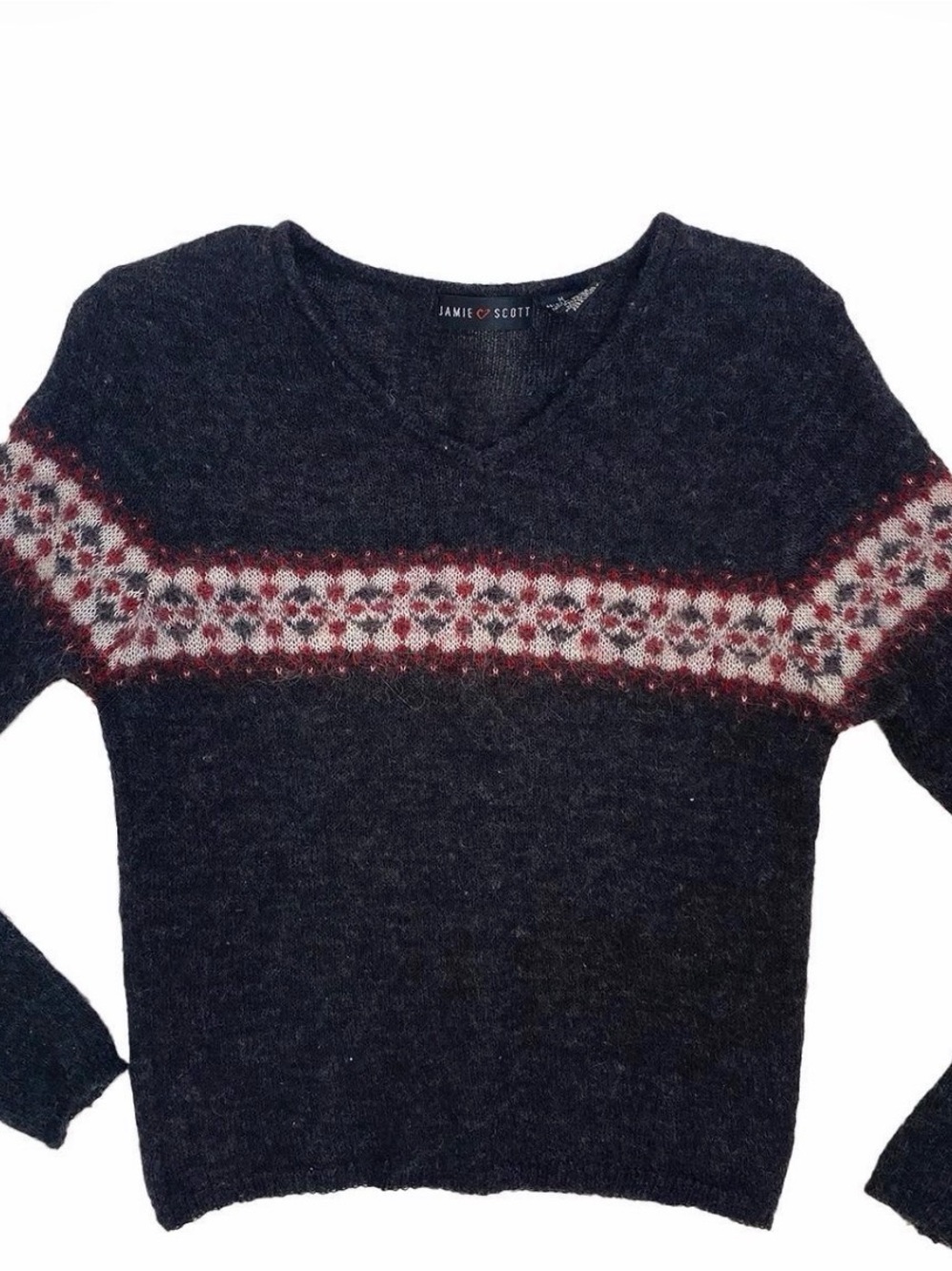 Vintage Mohair Sweater - Navy with Red and White Pattern